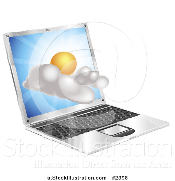 Vector Illustration of a Sunny Weather Cloud Emerging from a Laptop