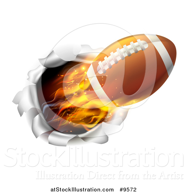 Vector Illustration of a Super Fast Flaming Football Flying Through a Wall - 3d Style