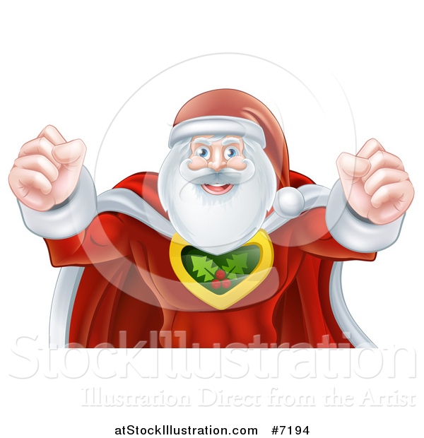 Vector Illustration of a Super Hero Santa Claus Flexing His Bicep Muscles