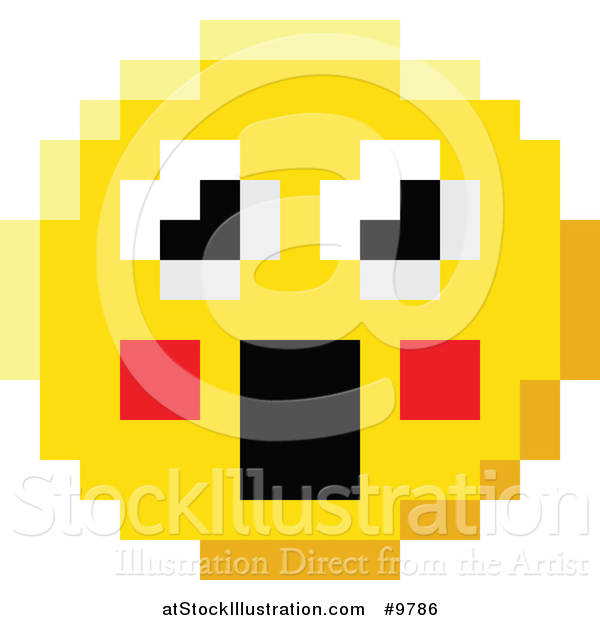 Vector Illustration of a Surprised 8 Bit Video Game Style Emoji Smiley Face