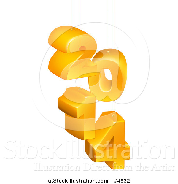 Vector Illustration of a Suspended Orange 3d 2014 New Year Numbers