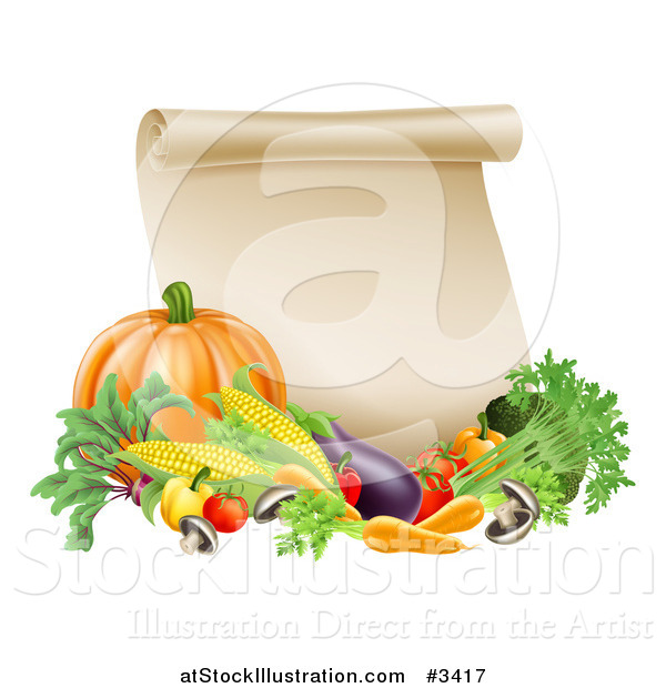 Vector Illustration of a Thanksgiving Scroll with Harvest Vegetables