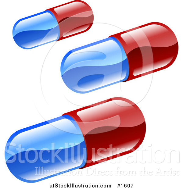 Vector Illustration of a Three Red and Blue Pills