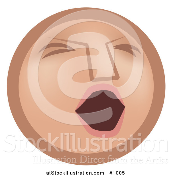 Vector Illustration of a Tired Emoticon Yawning - Tan Version