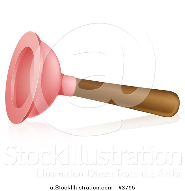 Vector Illustration of a Toilet Plunger on Its Side, with a Reflection