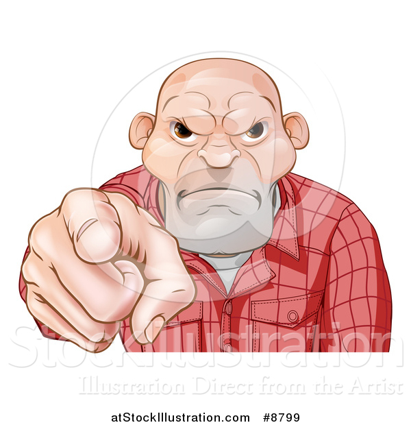 Vector Illustration of a Tough and Angry White Male Skin Head Pointing Outwards