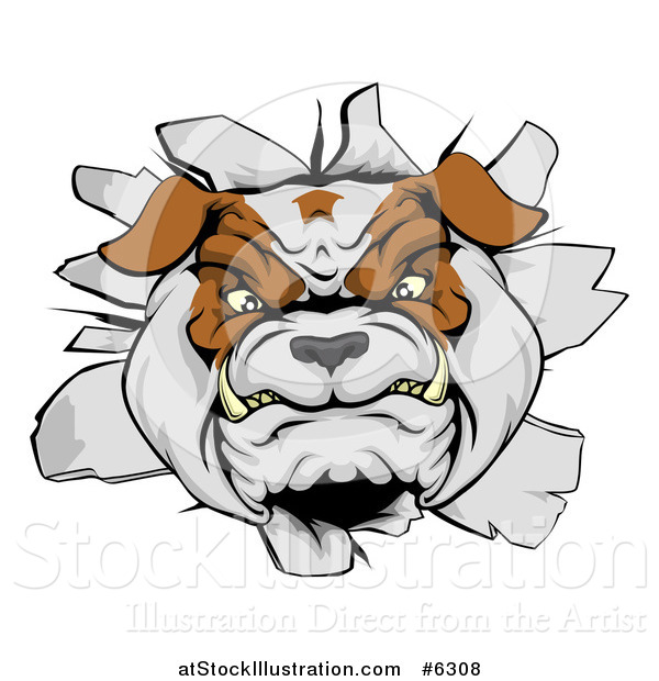 Vector Illustration of a Tough Bulldog Breaking Through a Wall