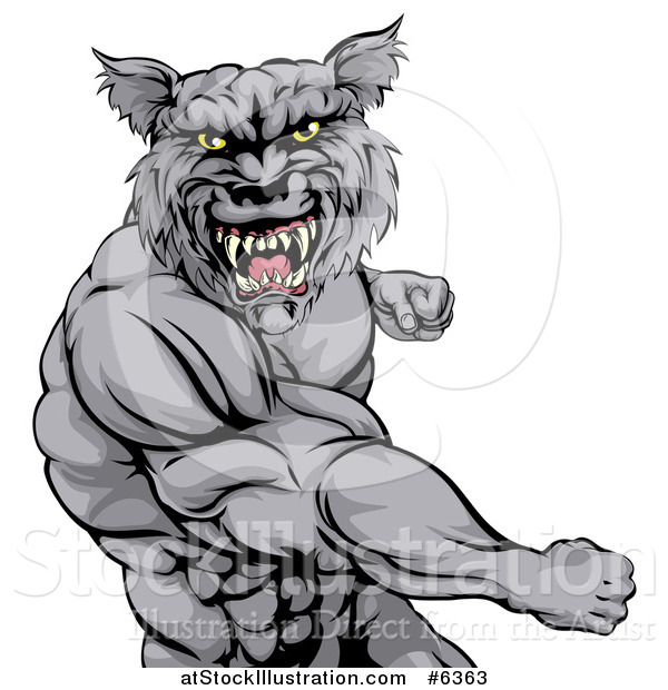 Vector Illustration of a Tough Vicious Muscular Wolf Man Punching