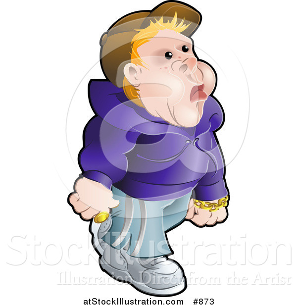 Vector Illustration of a Trendy Blond Teenage Caucasian Chav Boy Wearing a Brown Hat and Blue Tracksuit