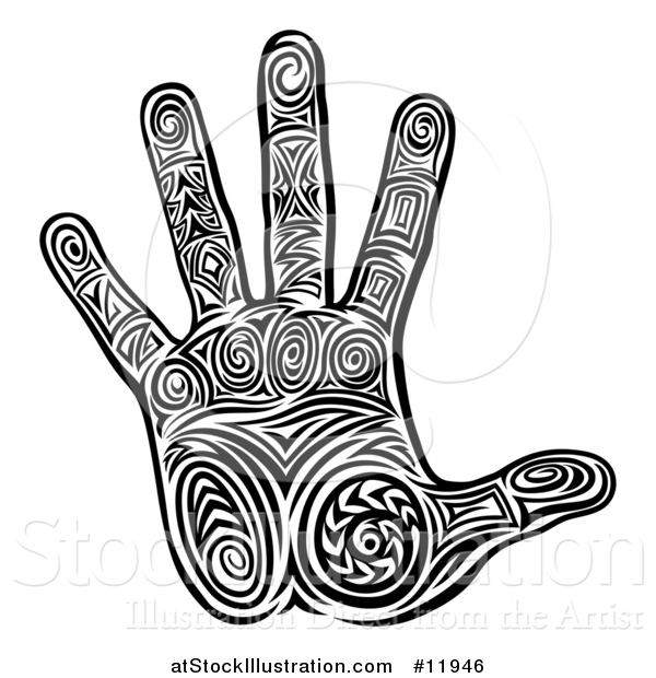 Vector Illustration of a Tribal Hand in Black and White