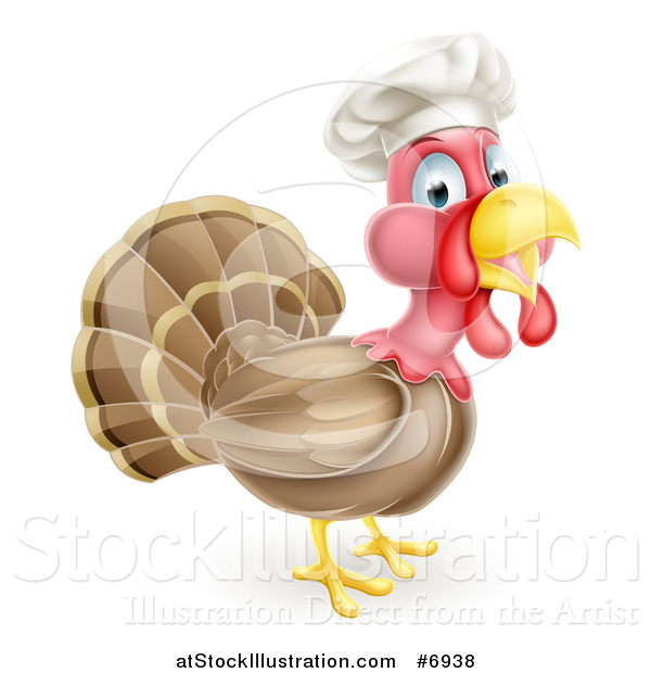 Vector Illustration of a Turkey Bird Chef Facing Right