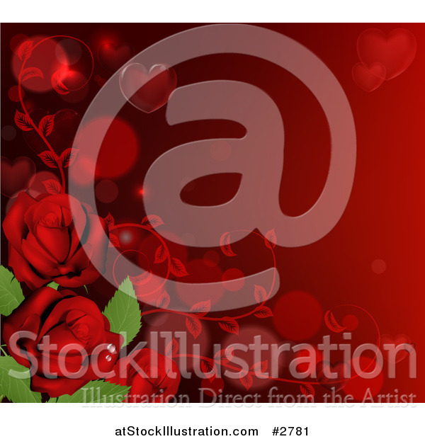 Vector Illustration of a Valentines Day Background Bordered with Heart Bubble and Red Roses