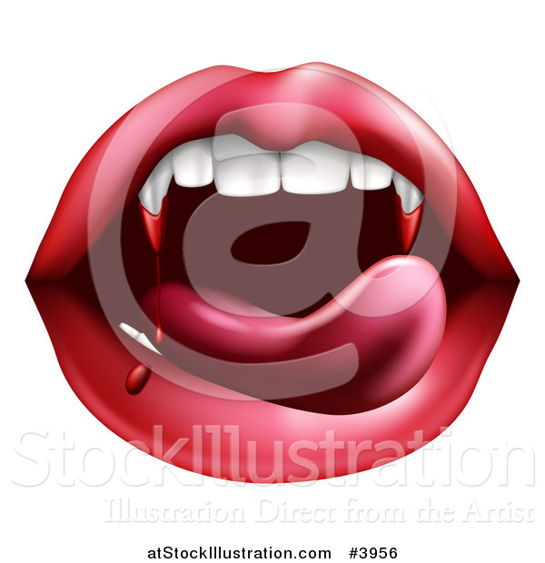 Vector Illustration of a Vampiress Mouth with Bloody Fangs