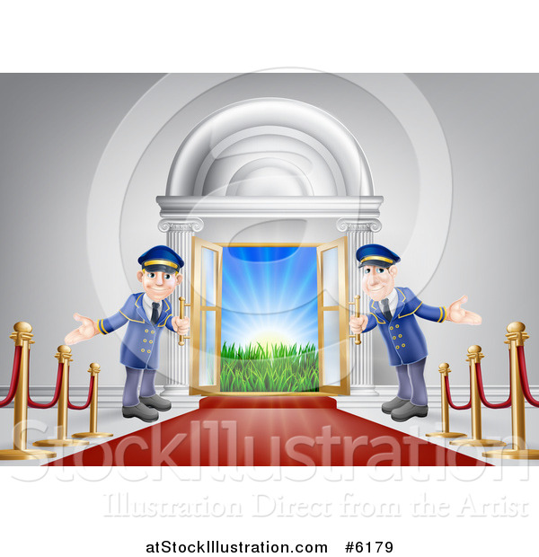 Vector Illustration of a Venue Entrance with a VIP Red Carpet and Welcoming Doormen