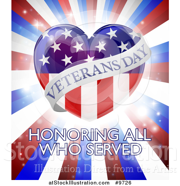 Vector Illustration of a Veterans Day Honoring All Who Serverd Design with an American Heart and Burst