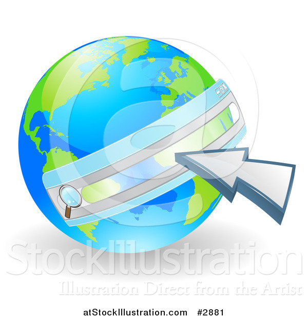 Vector Illustration of a Vibrant Green and Blue Earth with a Url Search Bar and Cursor