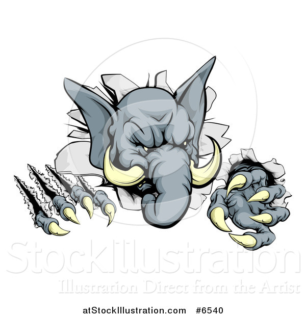 Vector Illustration of a Vicious Elephant Monster Clawing Through a Wall