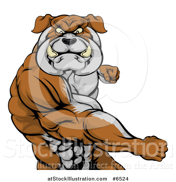 Vector Illustration of a Vicious Muscular Bulldog Man Punching