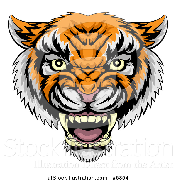 Vector Illustration of a Vicious Snarling Tiger Mascot Face