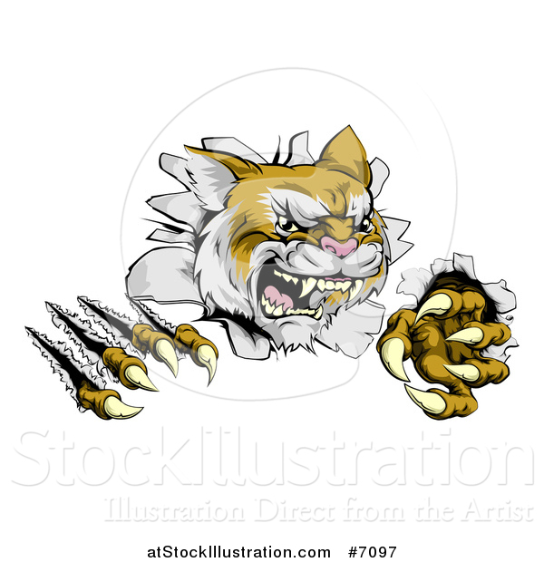 Vector Illustration of a Vicious Wild Cat Slashing Through a Wall