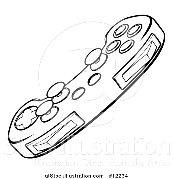 Vector Illustration of a Video Game Controller in Black and White