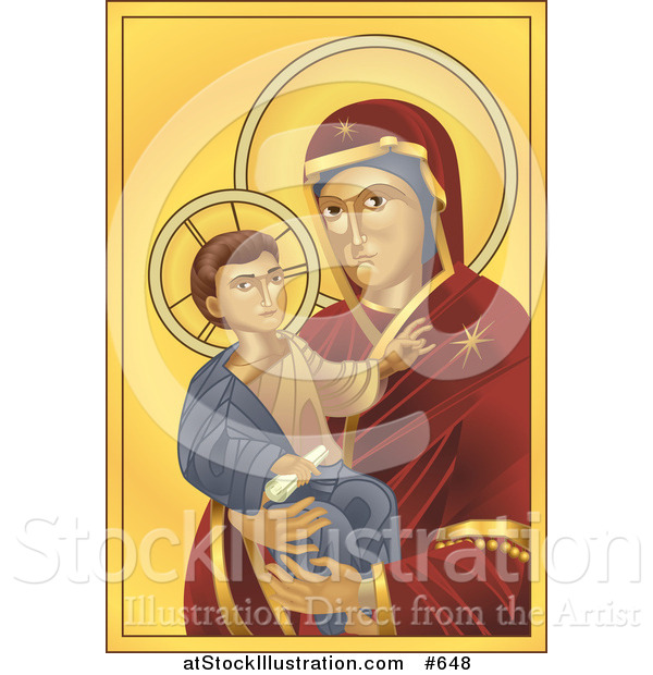 Vector Illustration of a Virgin Mary, Madonna, Holding Baby Jesus