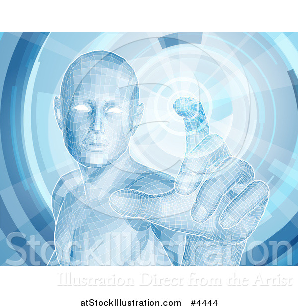 Vector Illustration of a Virtual Man Touching a Screen
