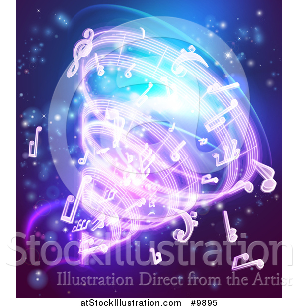 Vector Illustration of a Vortex of Music Notes on Blue