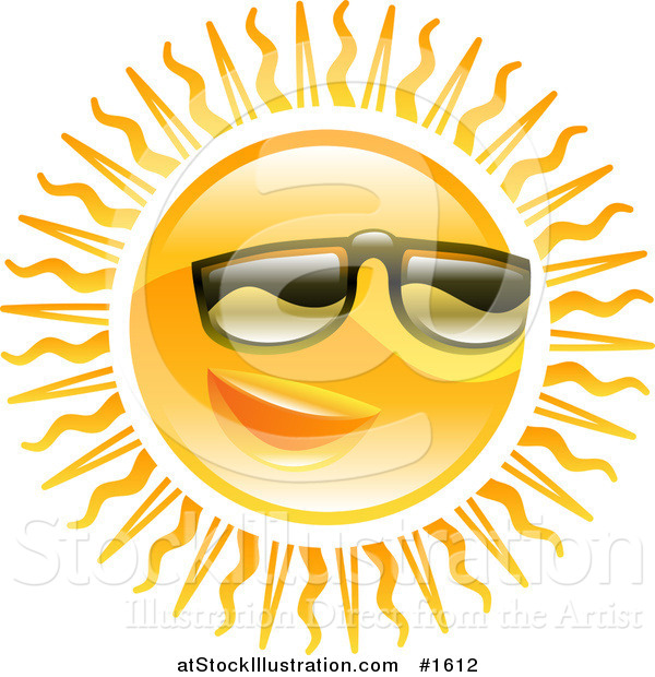 Vector Illustration of a Warm Sun Wearing Dark Shades over His Eyes