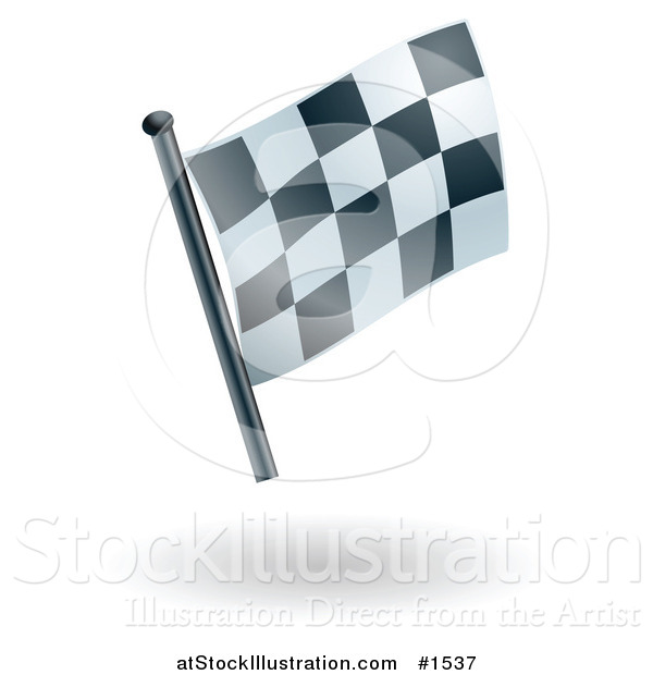 Vector Illustration of a Waving Black and White Checkered Racing Flag