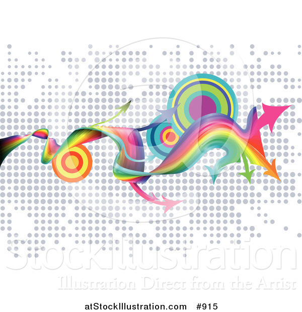 Vector Illustration of a Website Background of Twisting Rainbows, Arrows and Targets over a Dotted Background