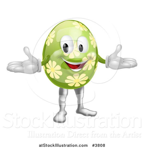 Vector Illustration of a Welcoming Floral Green Easter Egg Mascot
