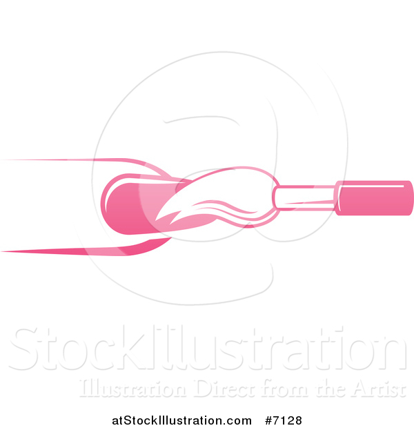 Vector Illustration of a White and Pink Nail Polish Brush and Finger