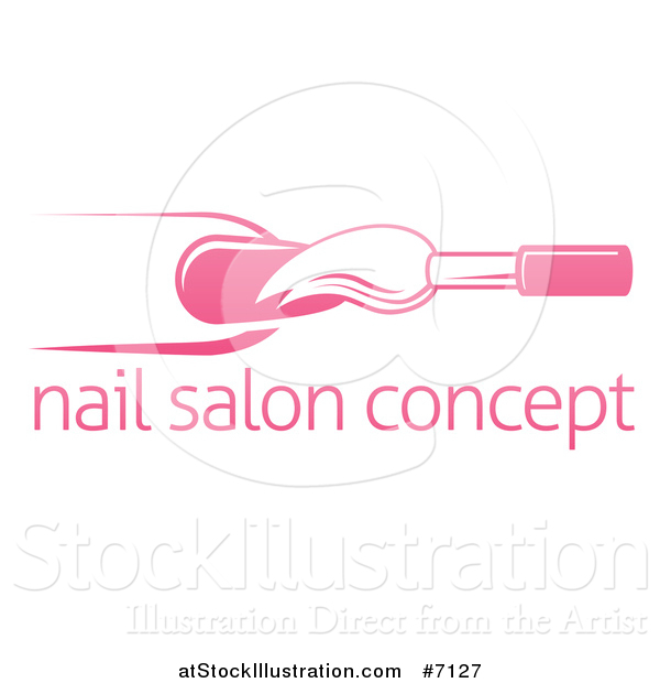 Vector Illustration of a White and Pink Nail Polish Brush and Finger over Sample Text