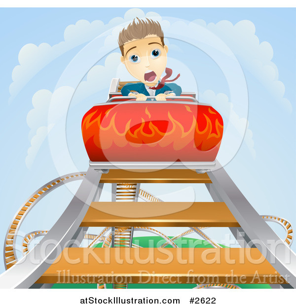 Vector Illustration of a White Businessman Screaming on a Roller Coaster Ride