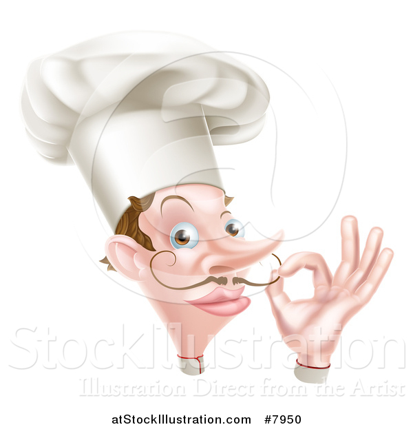 Vector Illustration of a White Male Chef Adjusting His Curling Mustache
