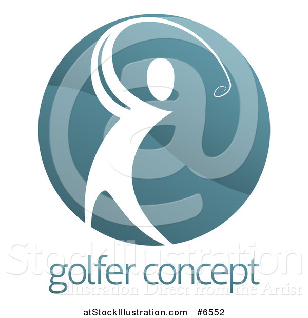 Vector Illustration of a White Man Golfing in a Teal Circle over Sample Text