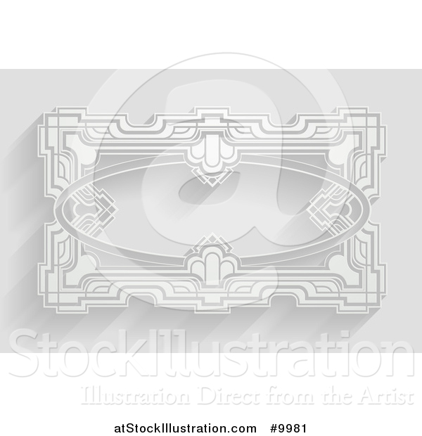 Vector Illustration of a White Ornate Vintage Art Deco Frame on Gray with Shadows
