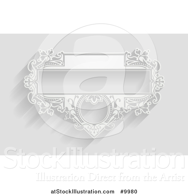Vector Illustration of a White Ornate Vintage Floral Frame, on Gray with Shadows