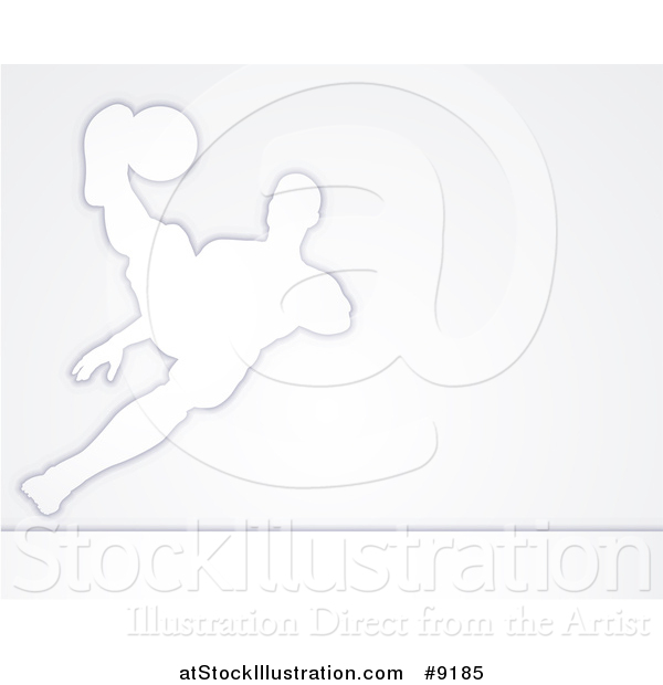 Vector Illustration of a White Silhouetted Male Soccer Player Diving to Kick a Ball, over Gray