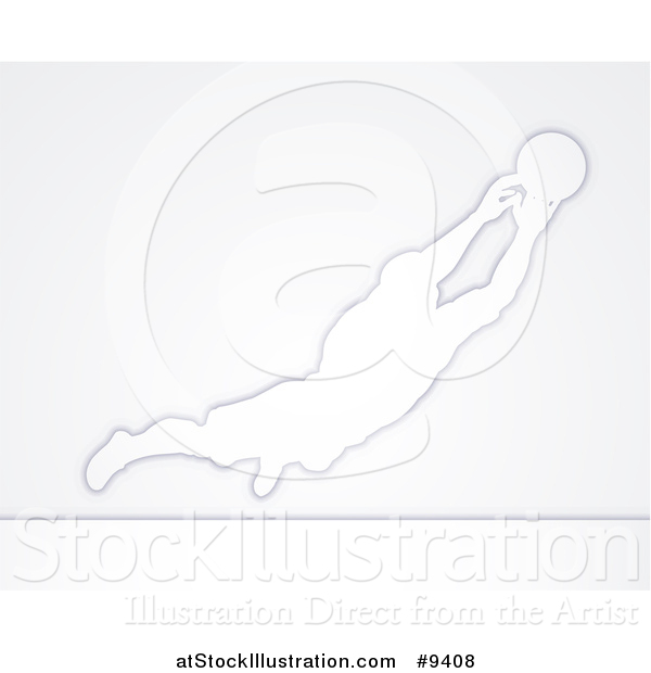 Vector Illustration of a White Silhouetted Male Soccer Player Goal Keeper in Action, over Gray