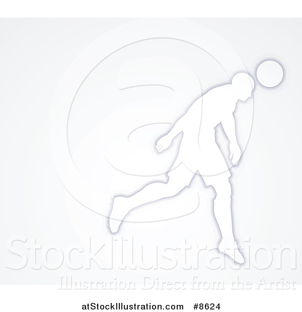 Vector Illustration of a White Silhouetted Male Soccer Player Heading a Ball, over Gray