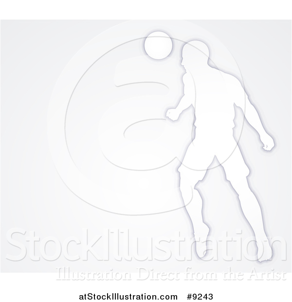 Vector Illustration of a White Silhouetted Male Soccer Player Heading a Ball, over Gray