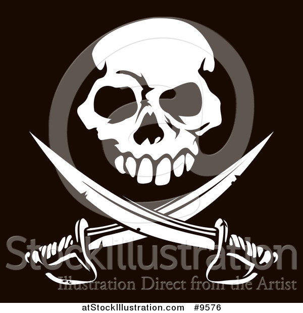 Vector Illustration of a White Skull Above Crossed Swords over a Black Background