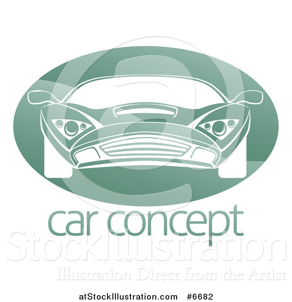 Vector Illustration of a White Sports Car in a Shiny Green Oval over Sample Text