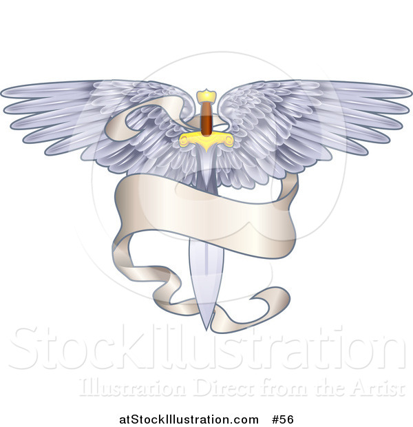 Vector Illustration of a Winged Sword with a Banner