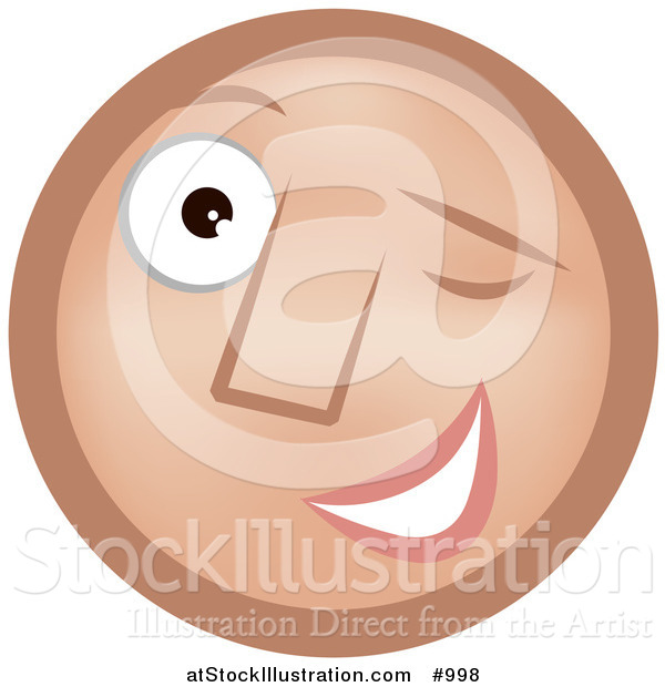Vector Illustration of a Winking Emoticon - Tan Version