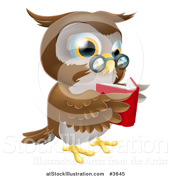 Vector Illustration of a Wise Owl Reading a Book