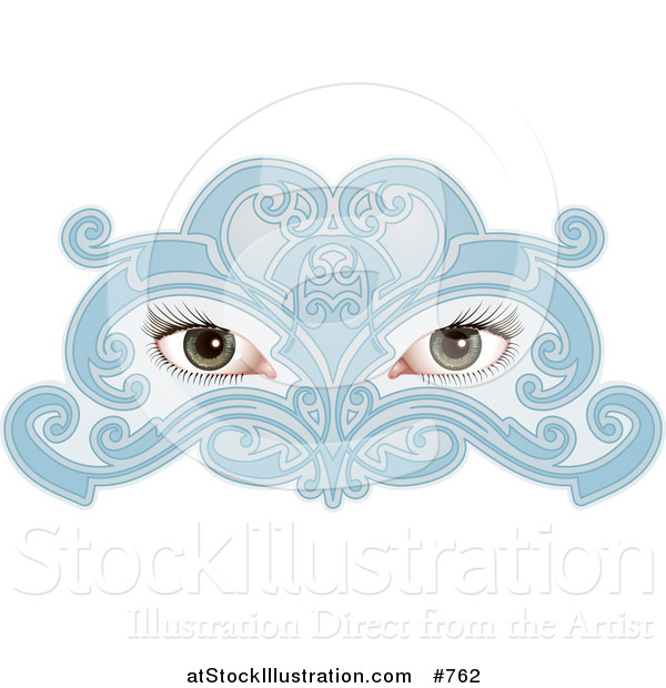 Vector Illustration of a Woman's Eyes Behind a Blue Face Mask