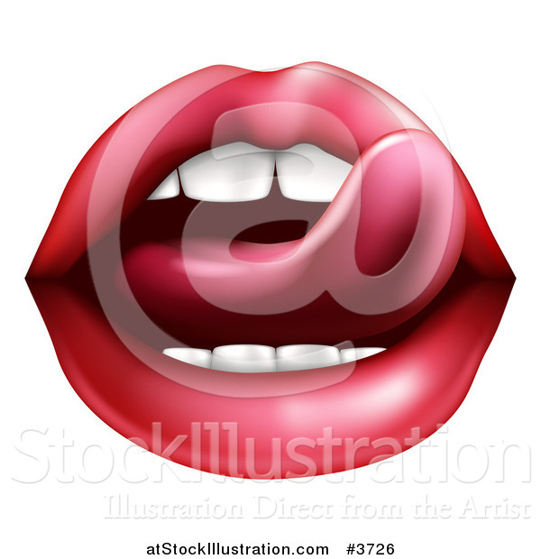 Vector Illustration of a Womans Tongue Licking Her Red Lips